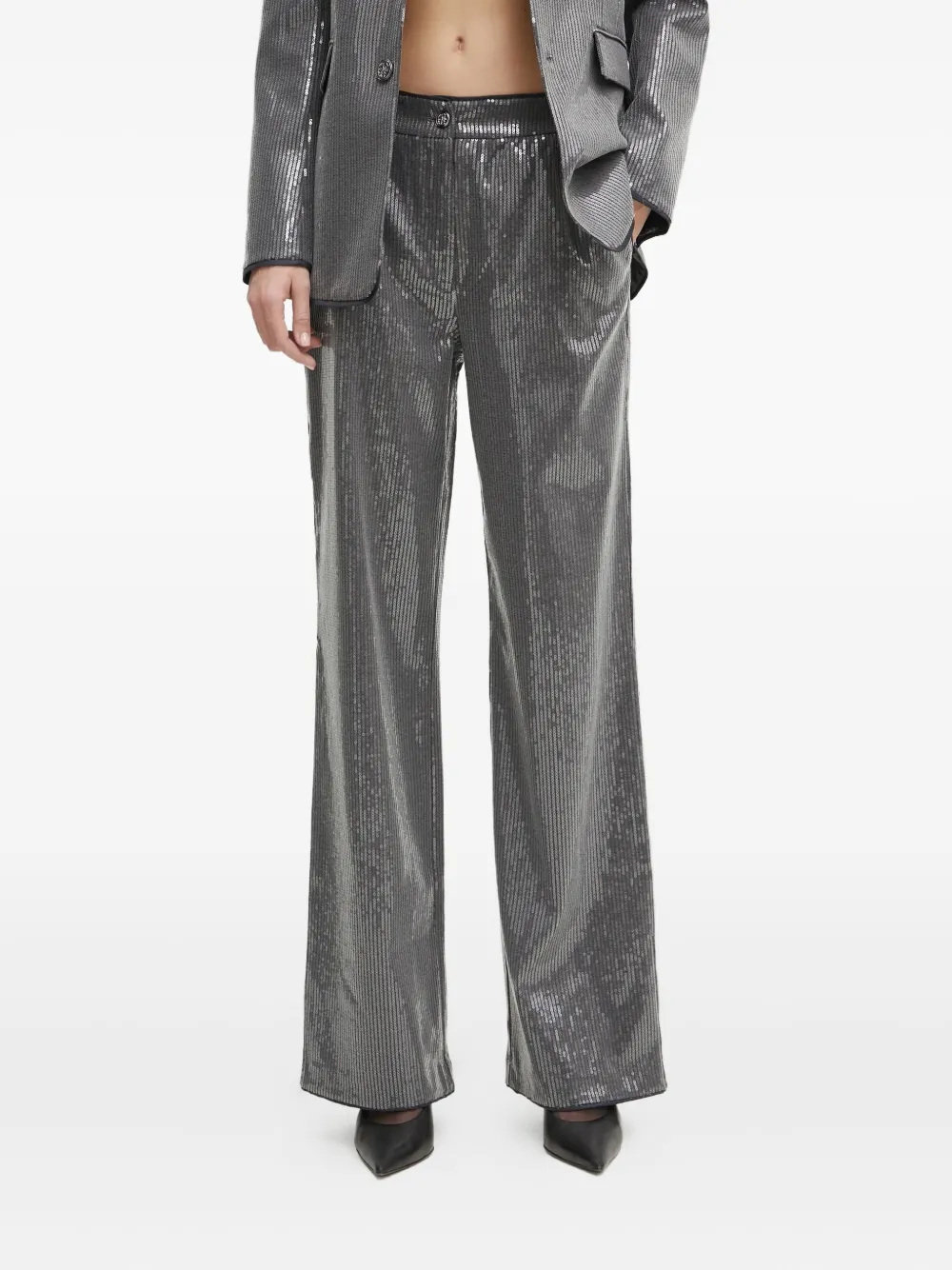Guess Usa Sequin-embellished Straight-leg Trousers In Gray