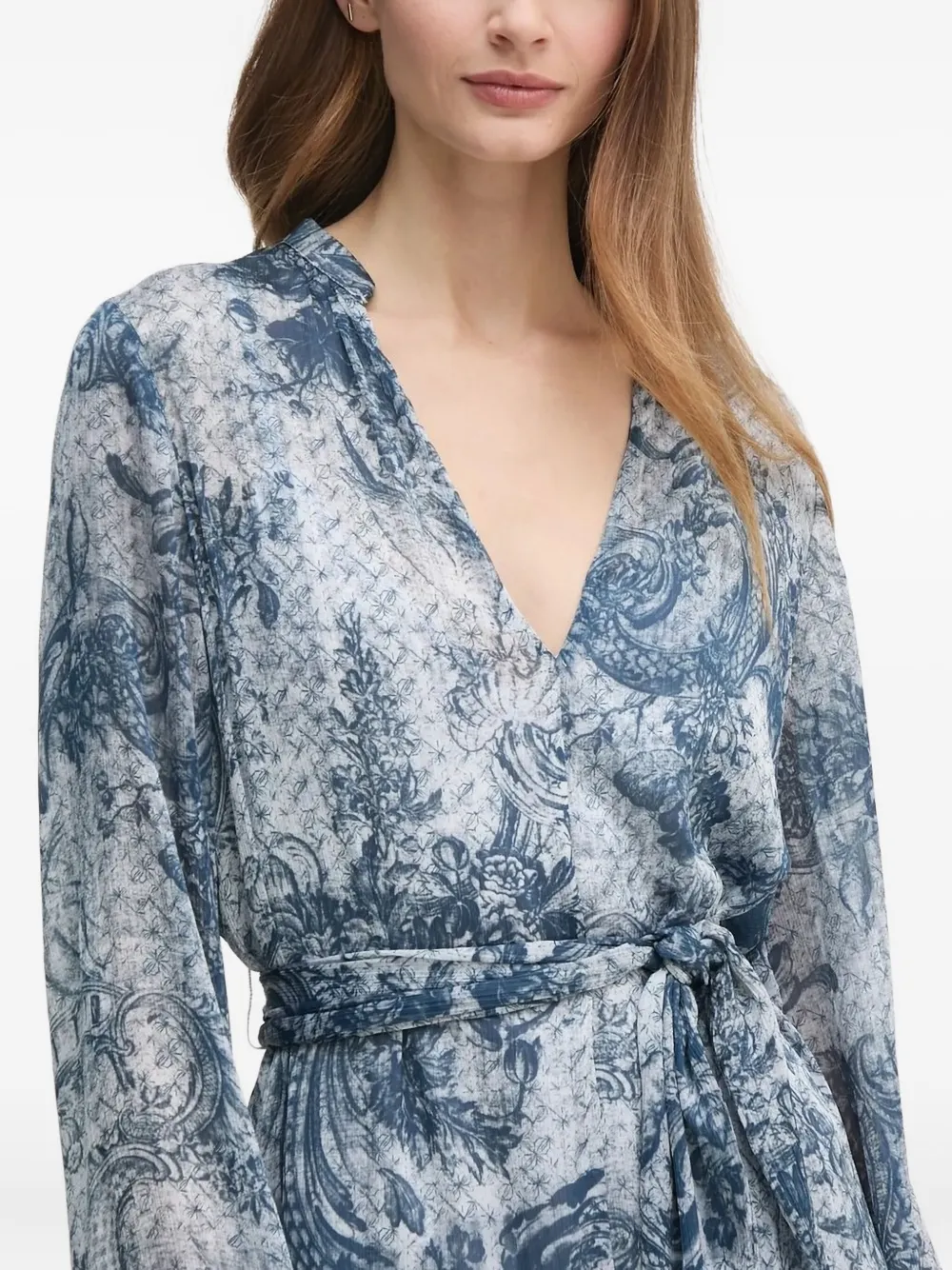 GUESS USA Mini-jurk met ruches en grafische print Blauw