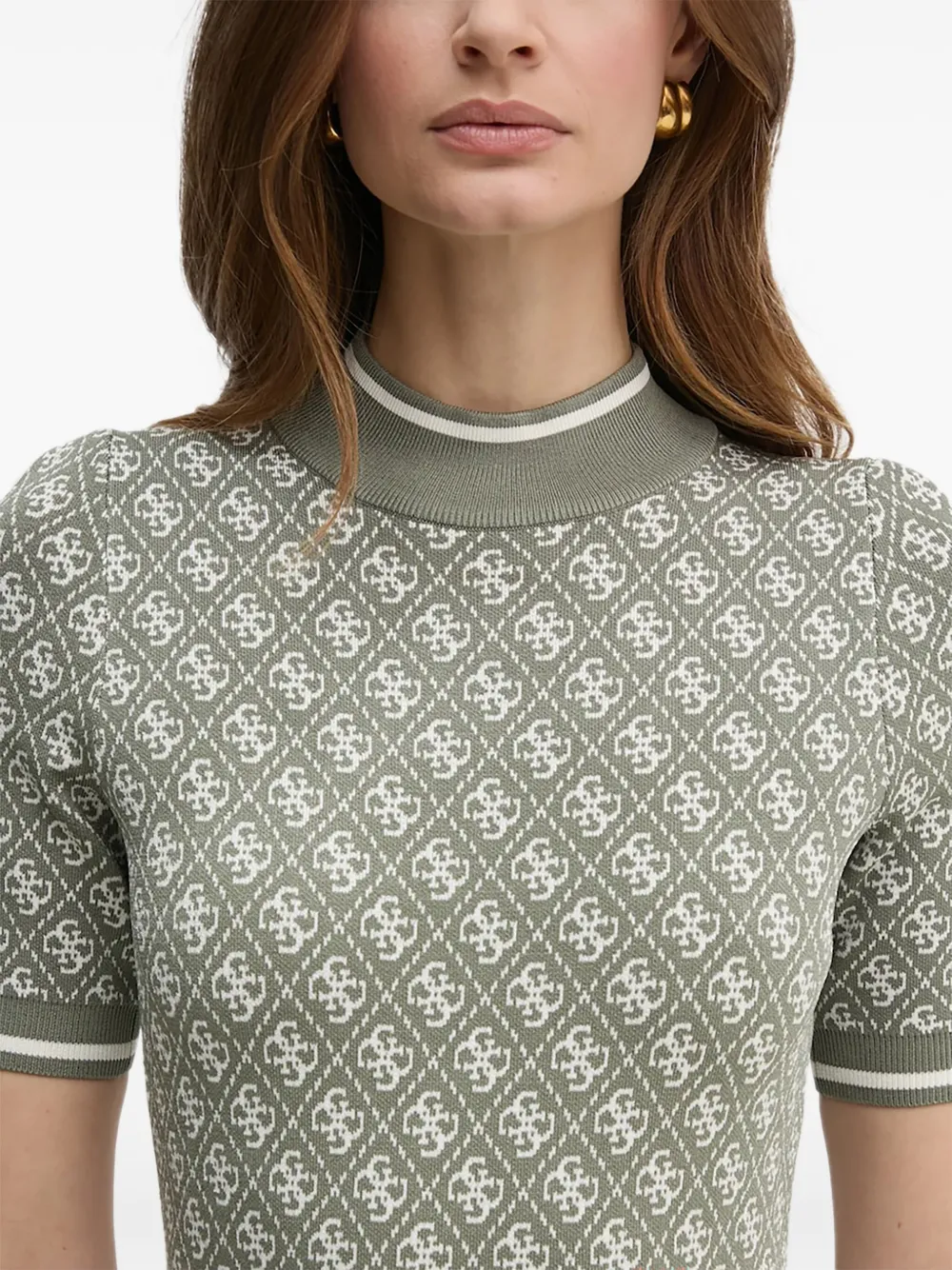 Guess Usa Logo-pattern Short-sleeve Mini Dress In Green