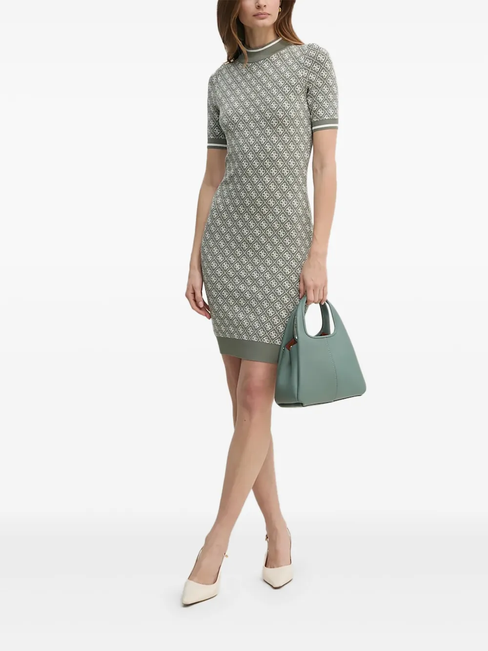 GUESS USA logo-pattern short-sleeve mini dress | Green | Image 1