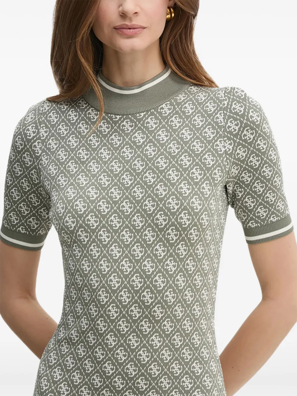Guess Usa Logo-pattern Short-sleeve Mini Dress In Green