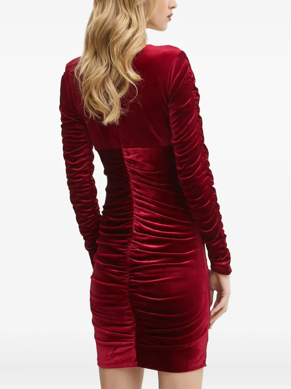 GUESS USA long-sleeve ruched-velvet mini dress - Rood