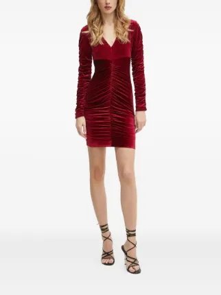 GUESS USA long-sleeve ruched-velvet Mini Dress | Red | FARFETCH GUESS USA long-sleeve ruched-velvet Mini Dress | Red | FARFETCH