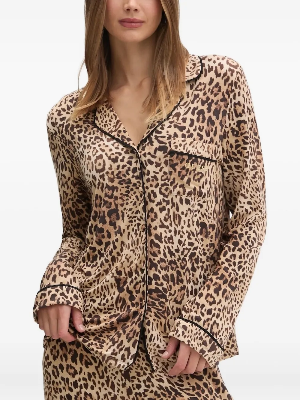 Guess Usa Leopard-print Pajama Set In Brown