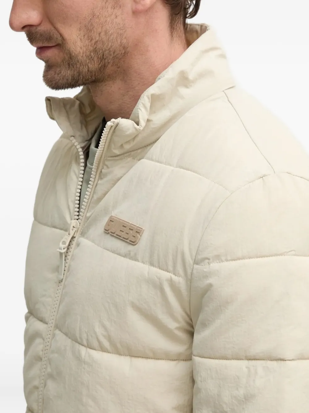 Guess Usa Quilted Logo-plaque Jacket In White