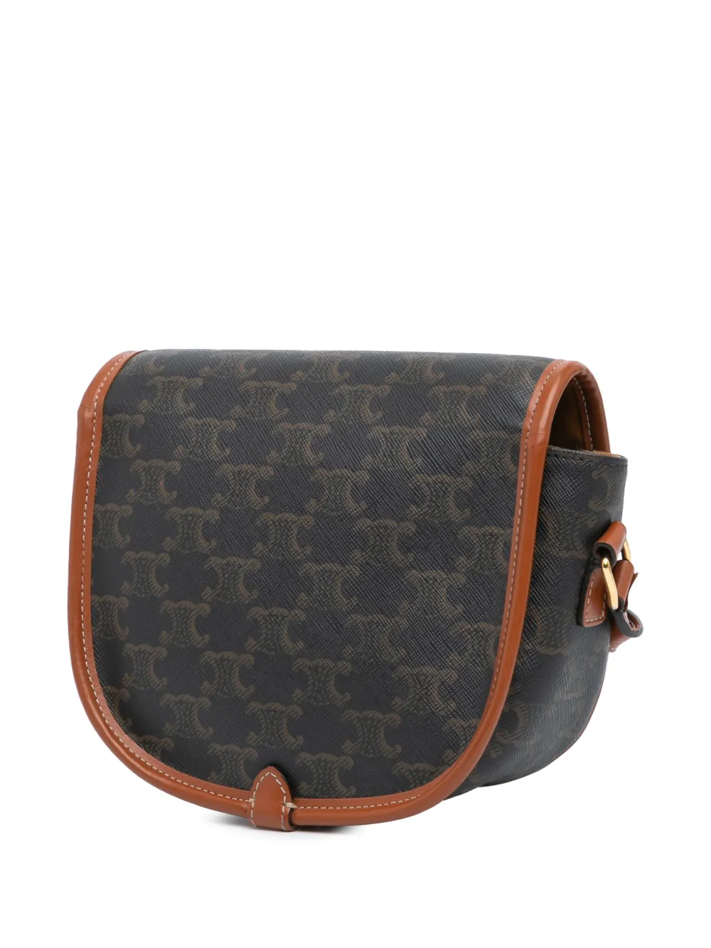 Pre-owned Celine 2021 Medium Triomphe Coated Canvas Folco Crossbody Bag In Brown