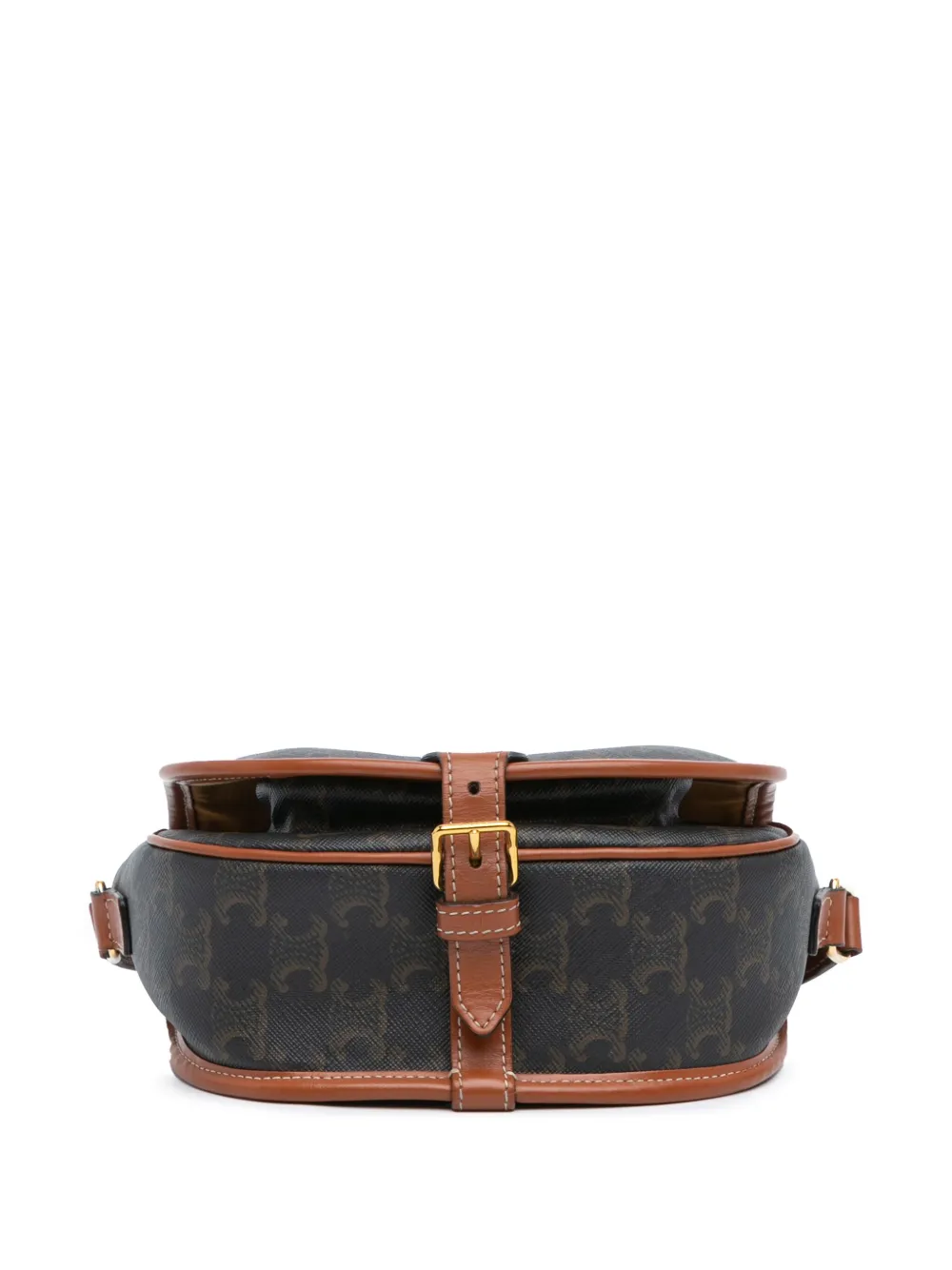 Pre-owned Celine 2021 Medium Triomphe Coated Canvas Folco Crossbody Bag In Brown