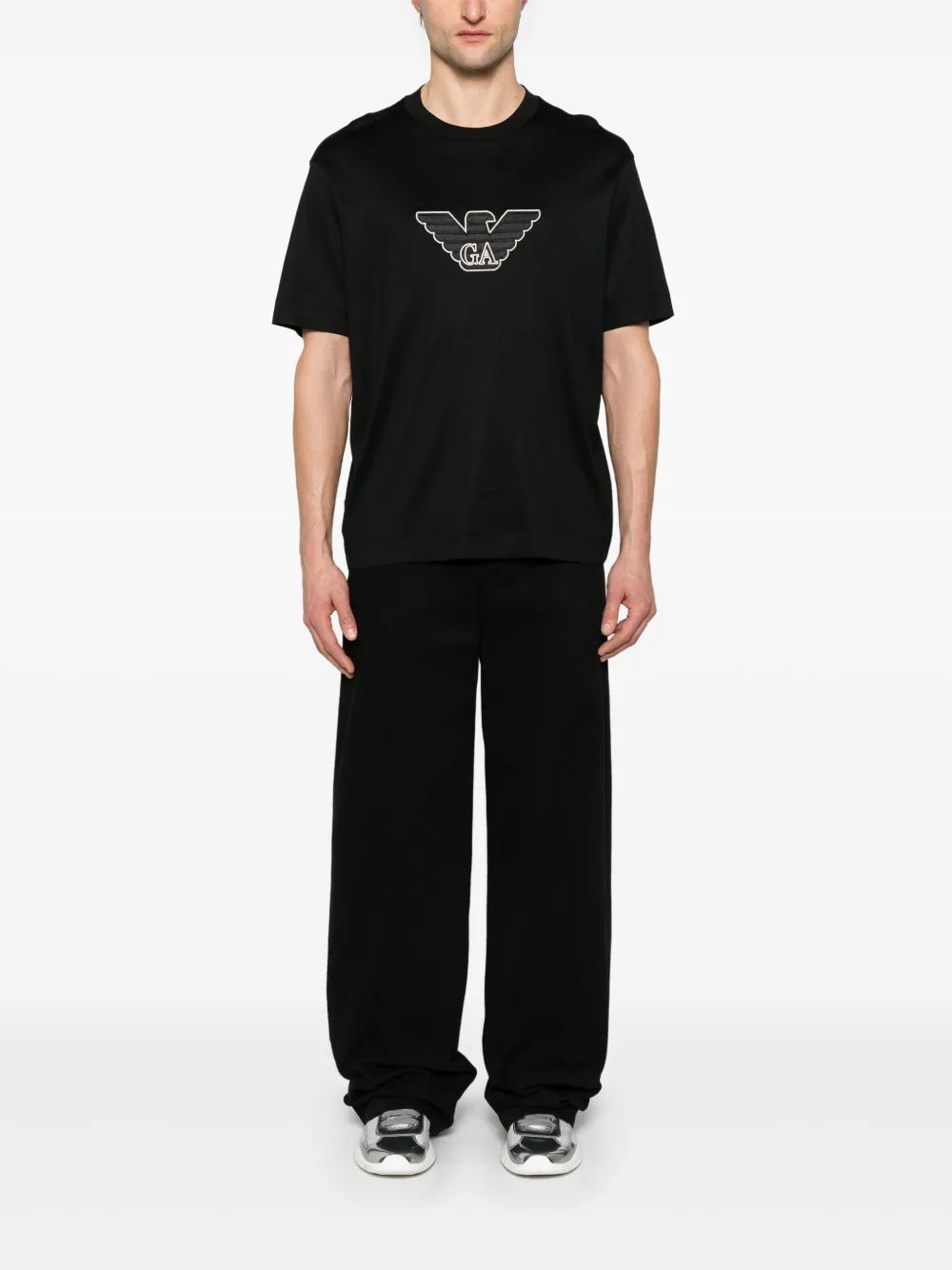 Emporio Armani T-shirt met geborduurd logo - Zwart