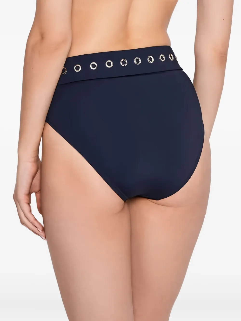 Michael Michael Kors Belted-waist Eyelet-detail Bikini Bottom In Blue