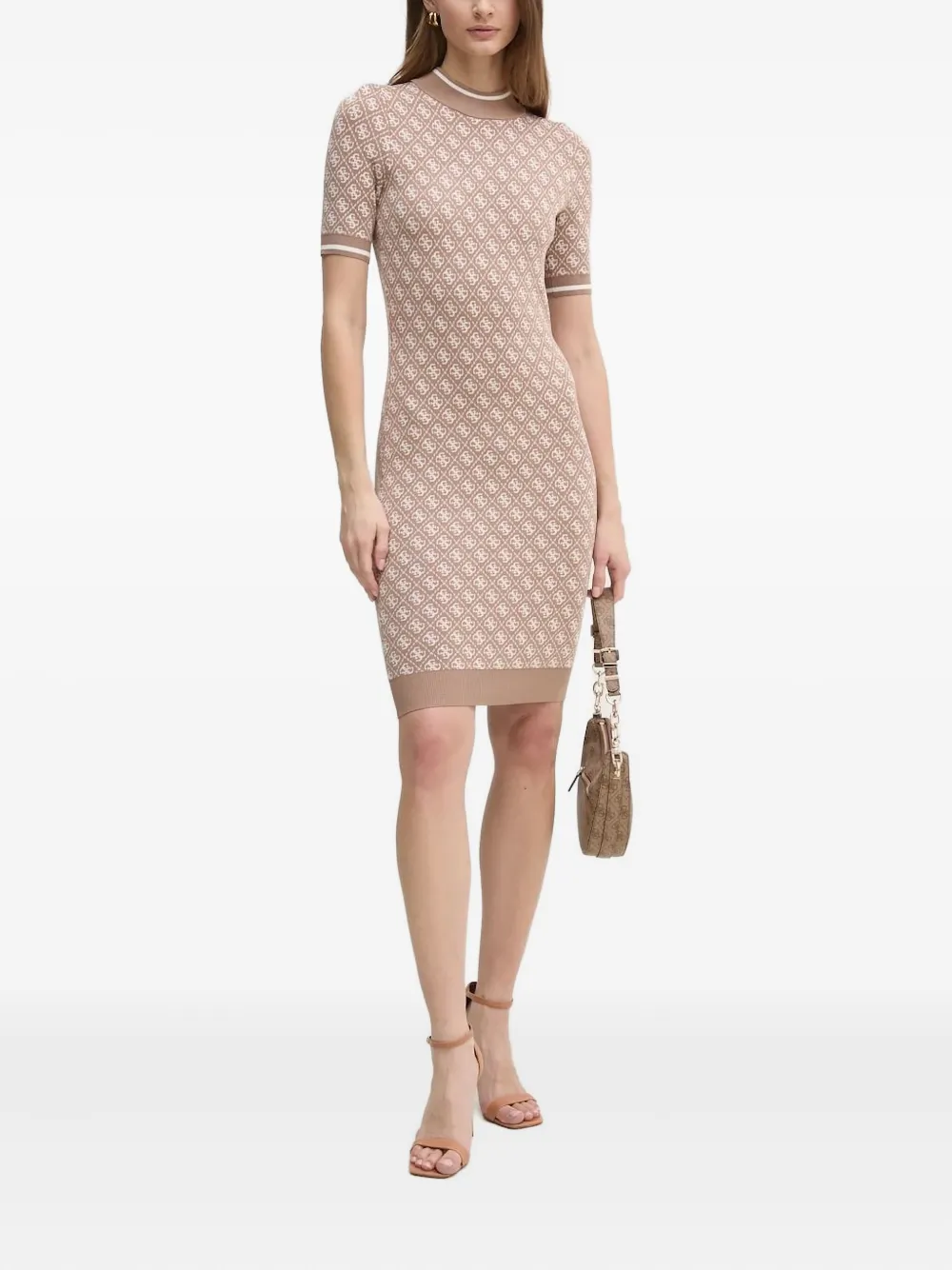 GUESS USA Mini-jurk met korte mouwen en logopatroon Beige