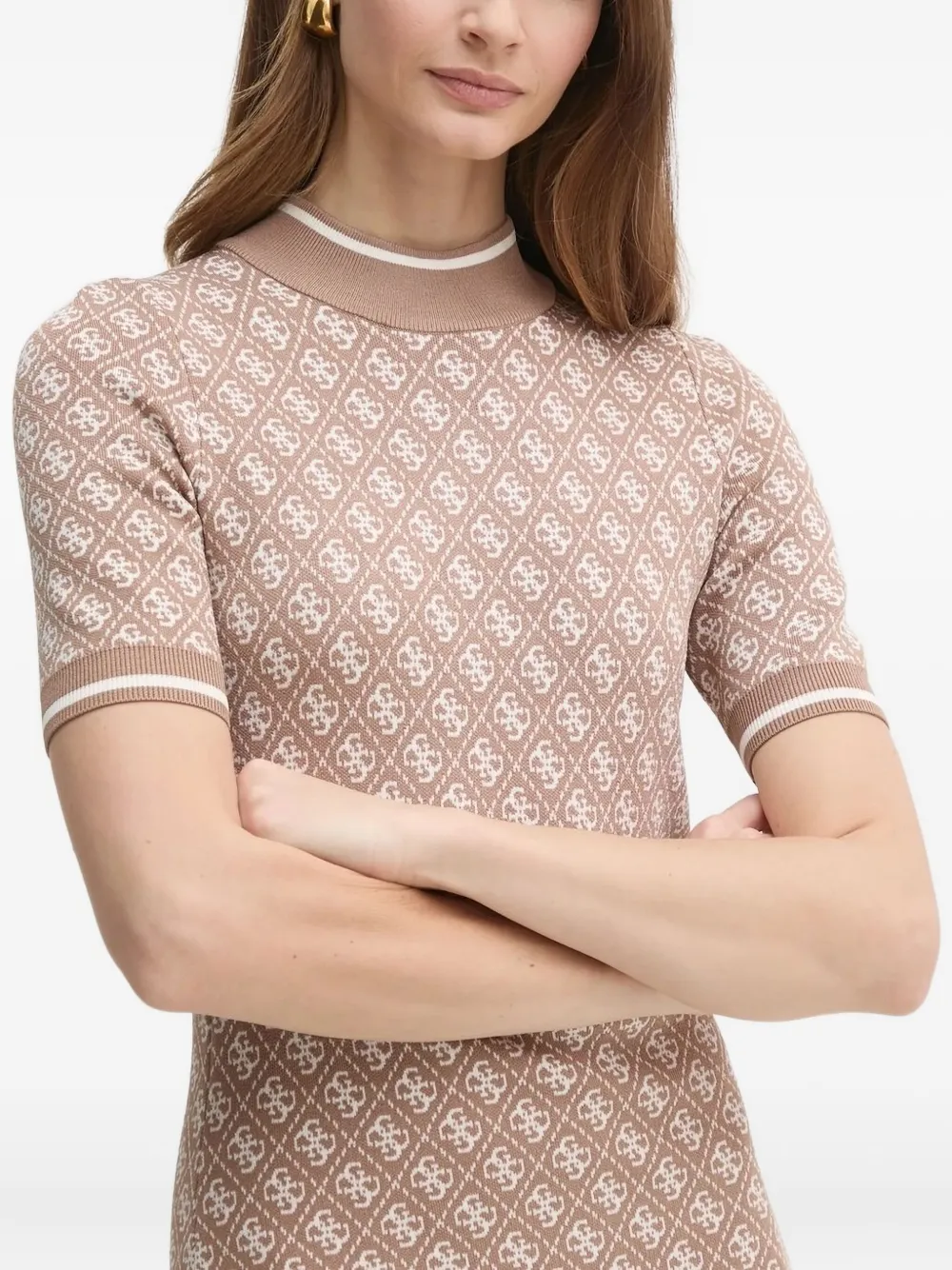 GUESS USA Mini-jurk met korte mouwen en logopatroon Beige
