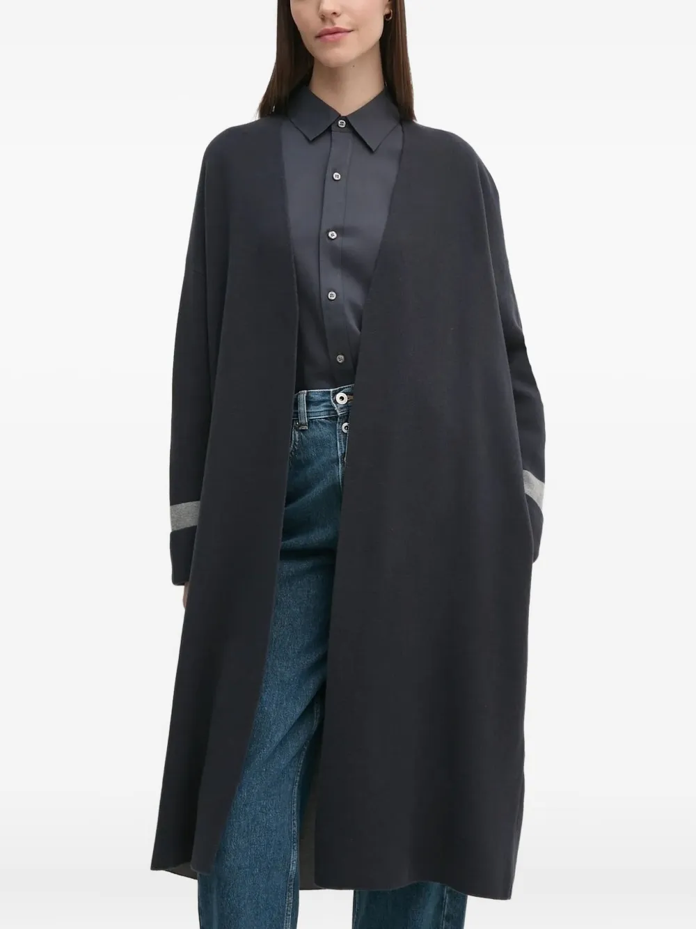 Barbour grey-panelled longline cardigan Blauw