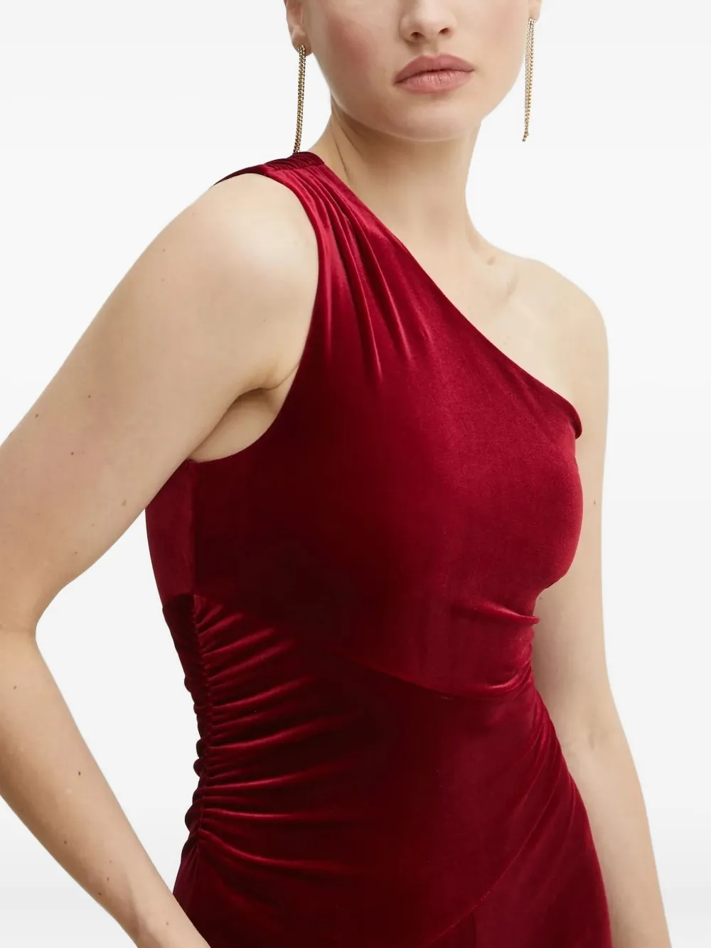 Guess Usa One-shoulder Velvet Jumpsuit In Red