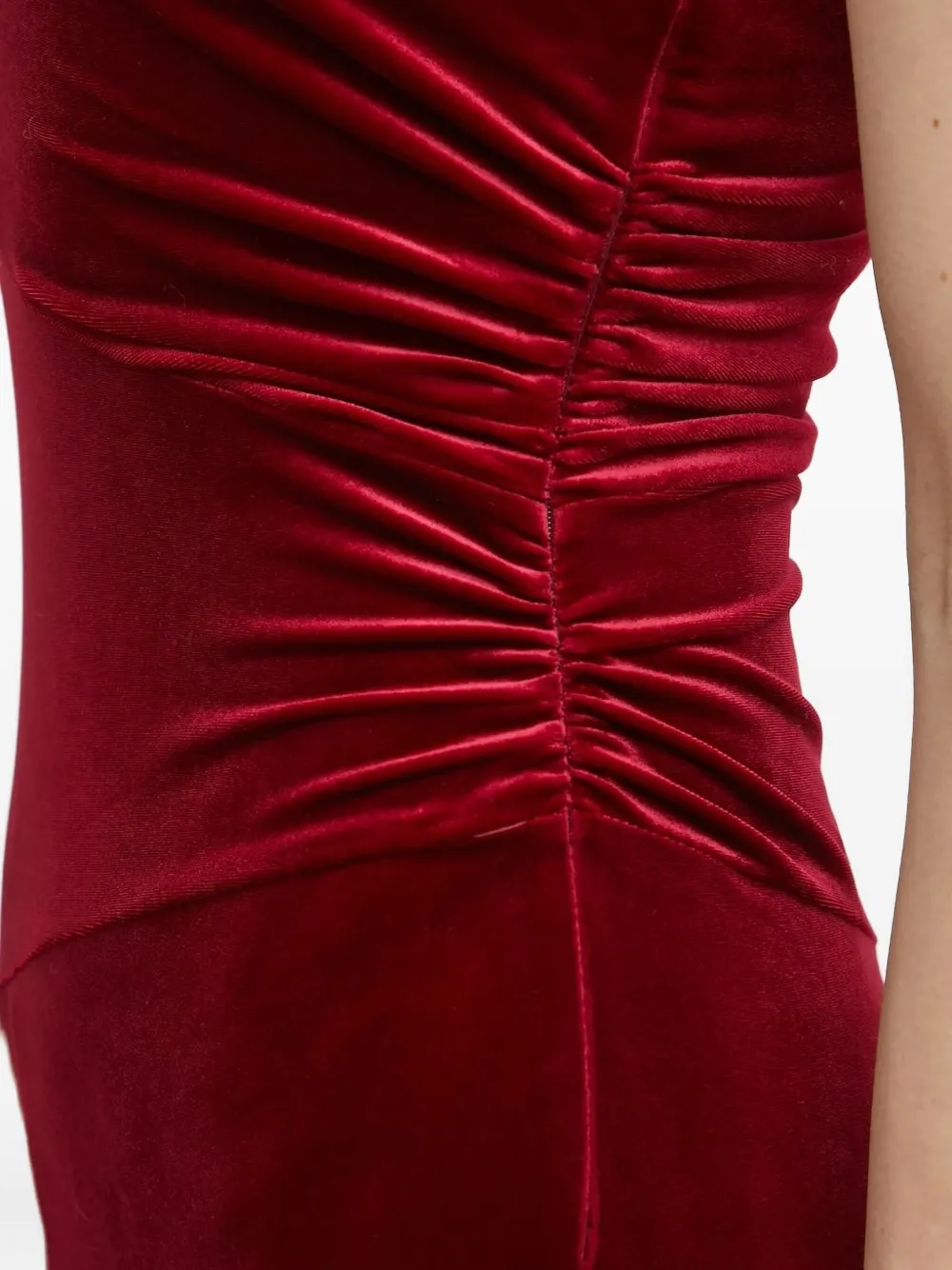 Guess Usa One-shoulder Velvet Jumpsuit In Red