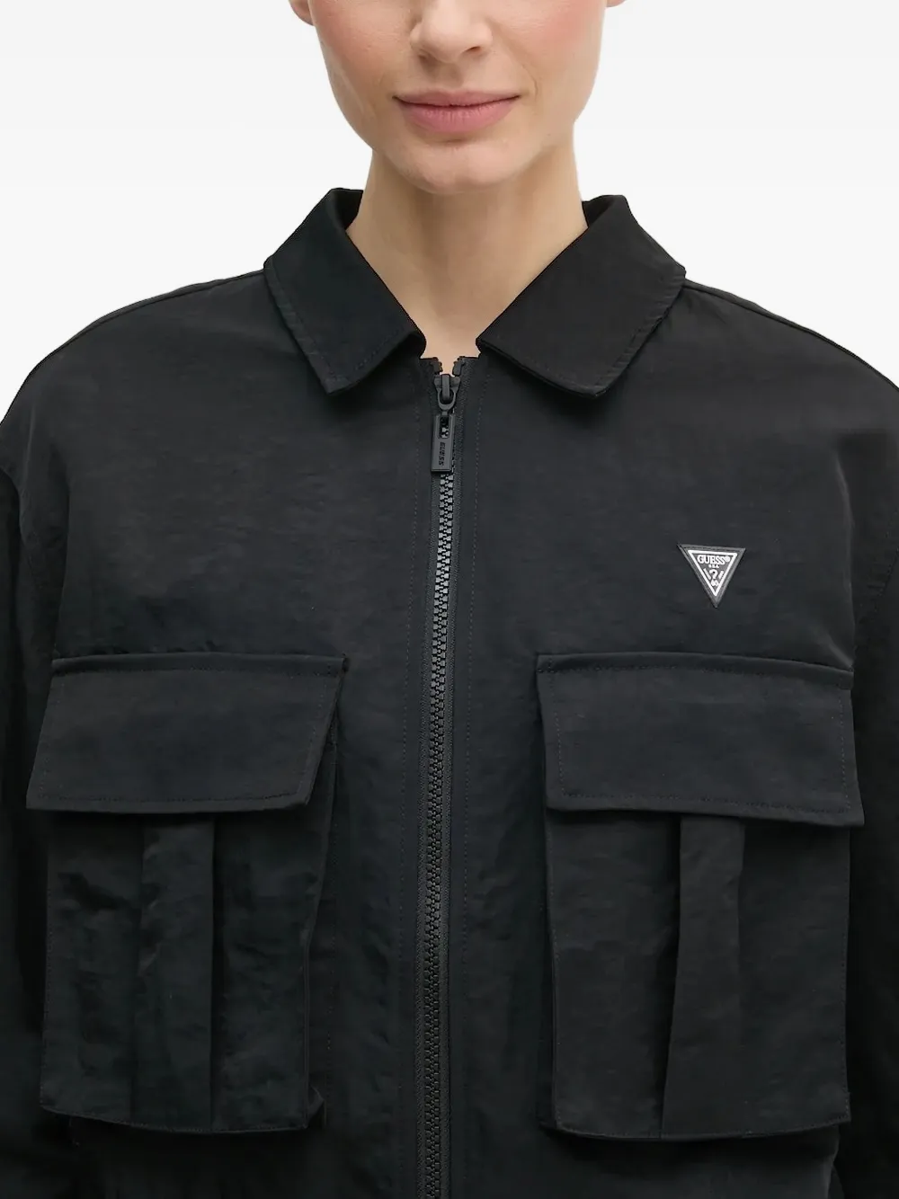 Guess Usa Triangle-logo Zip-up Jacket In Black