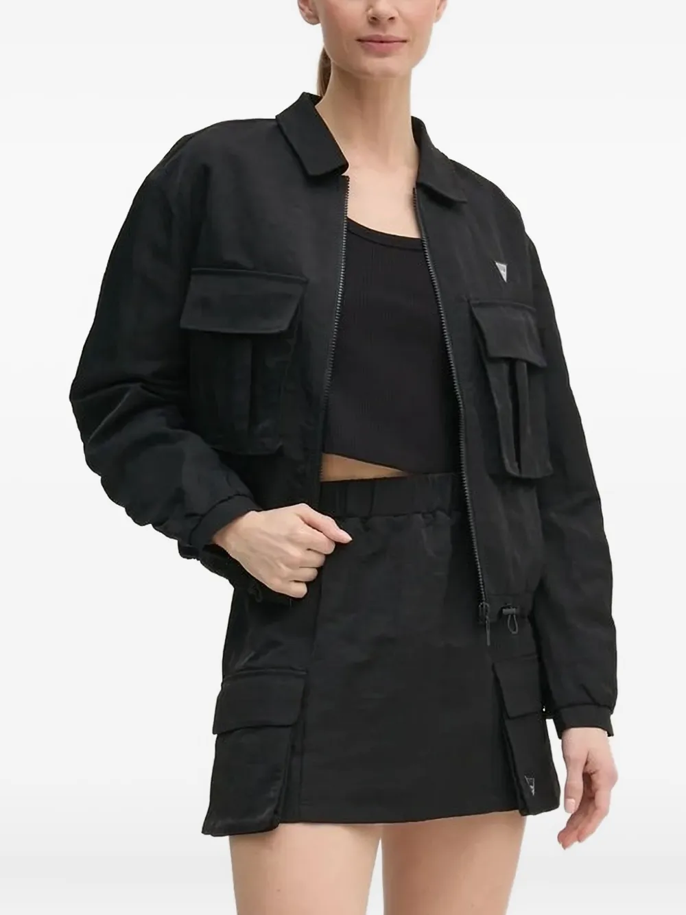Guess Usa Triangle-logo Zip-up Jacket In Black