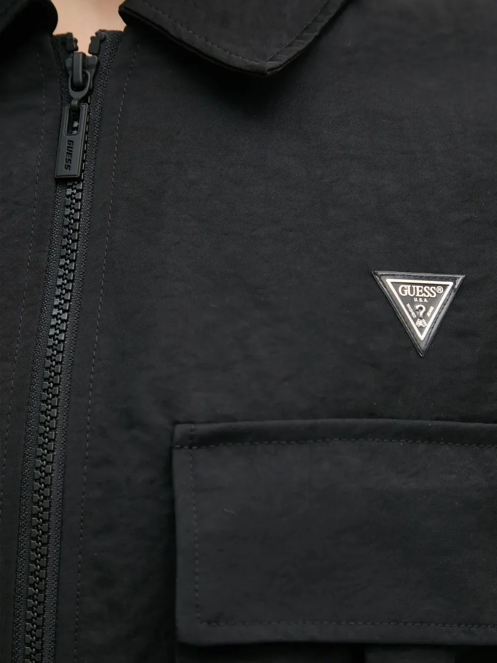 Guess Usa Triangle-logo Zip-up Jacket In Black