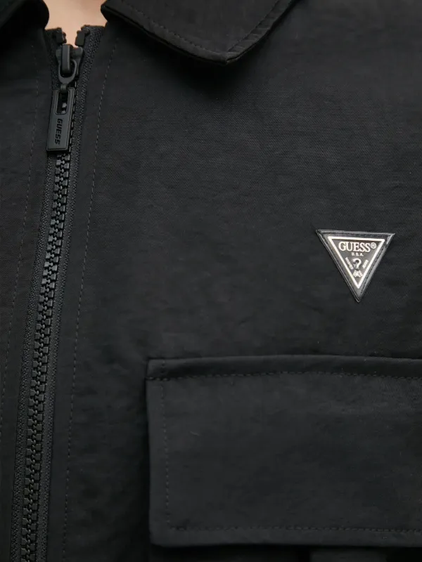GUESS USA triangle-logo zip-up Jacket | Black | FARFETCH HK