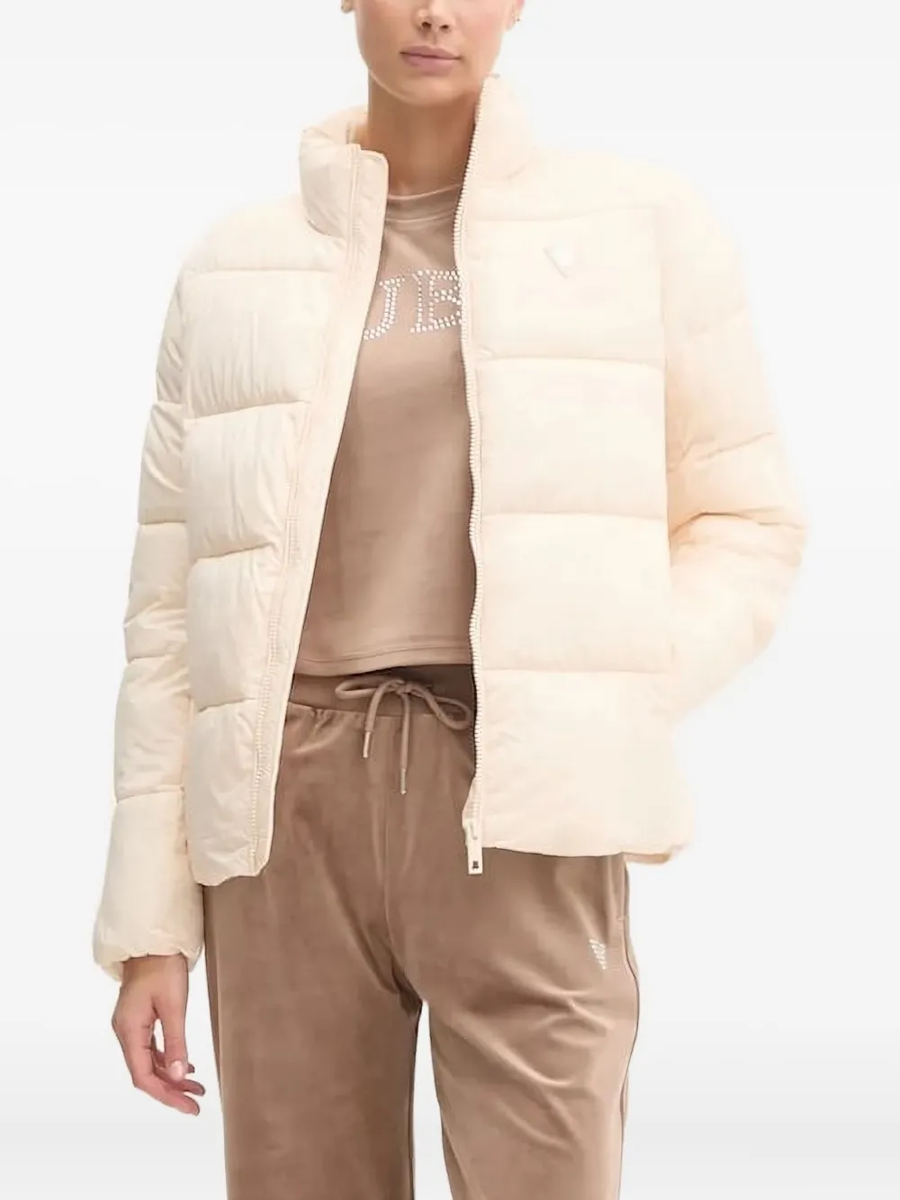 Guess Usa Quilted Turtleneck Jacket In Neutral