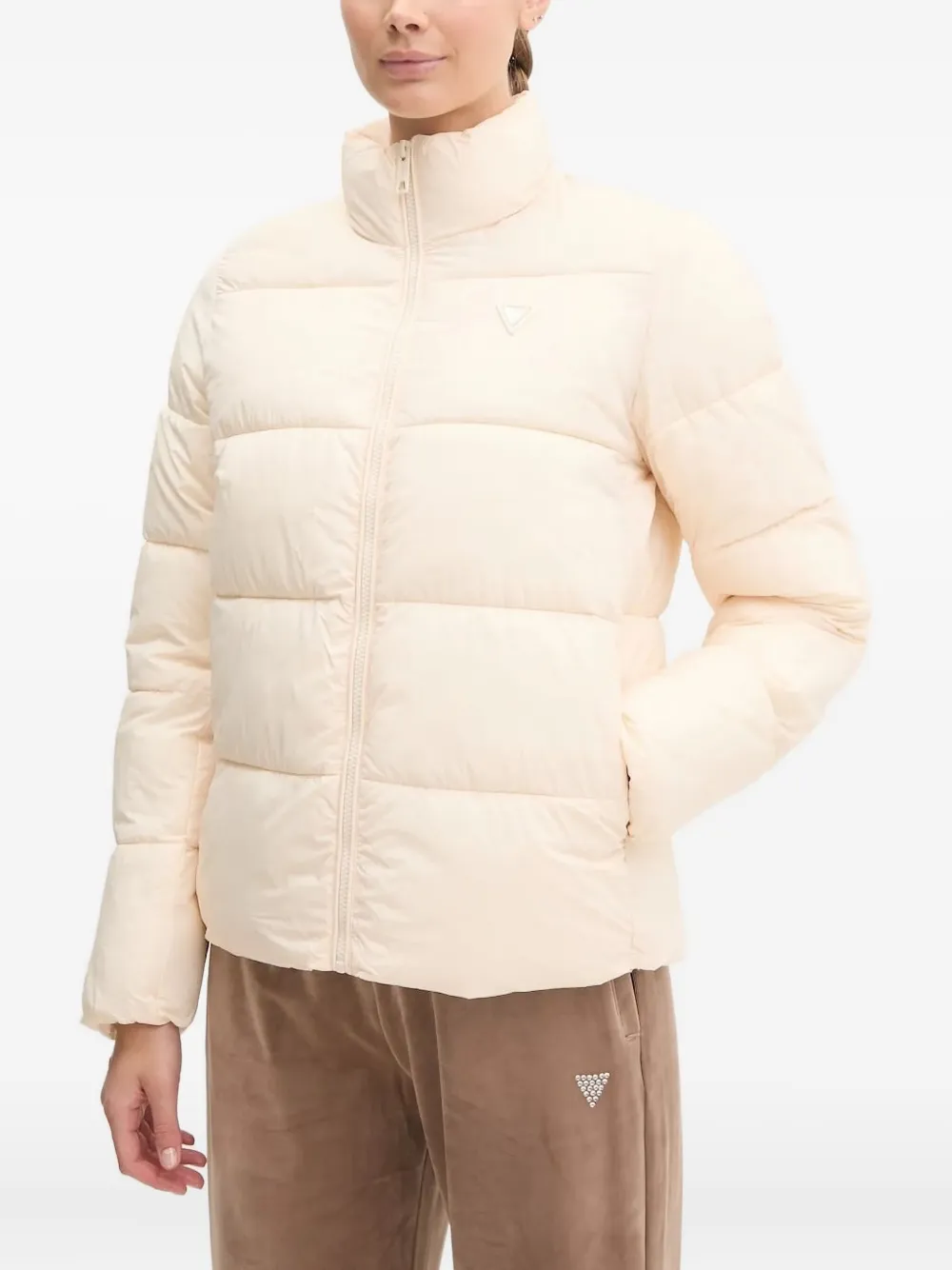 Guess Usa Quilted Turtleneck Jacket In Neutral