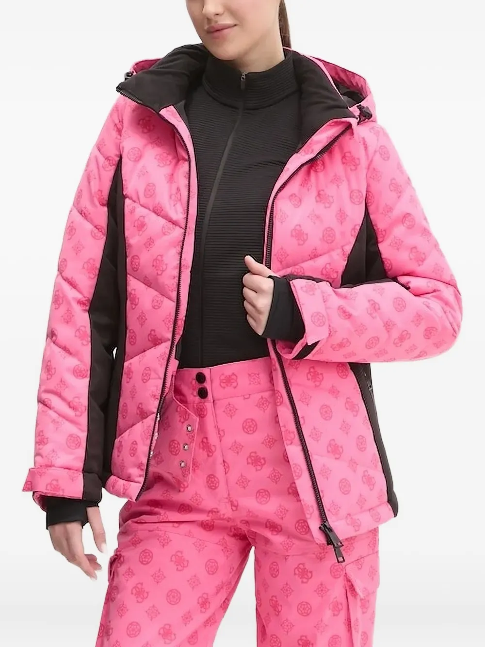 GUESS USA logo-print quilted ski jacket Roze