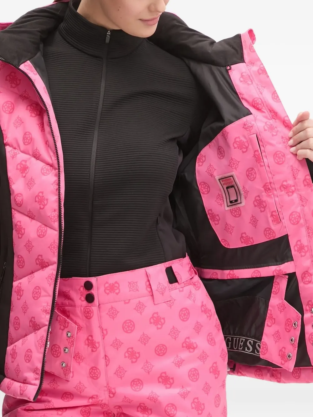 GUESS USA Gewatteerd ski-jack met logoprint Roze