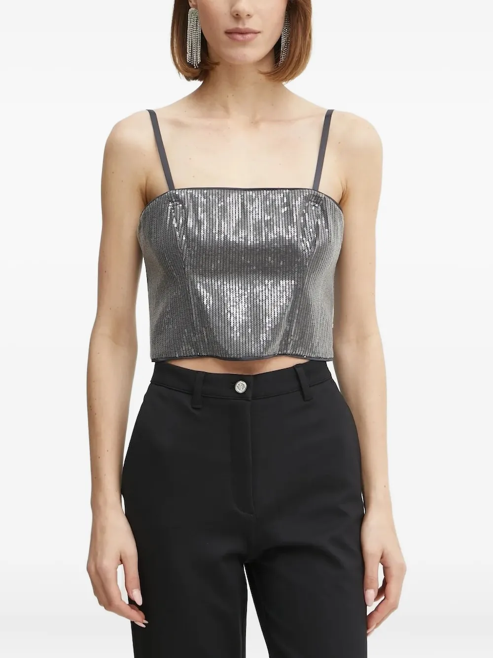 Guess Usa Sequin-embellished Corset Top In Gray