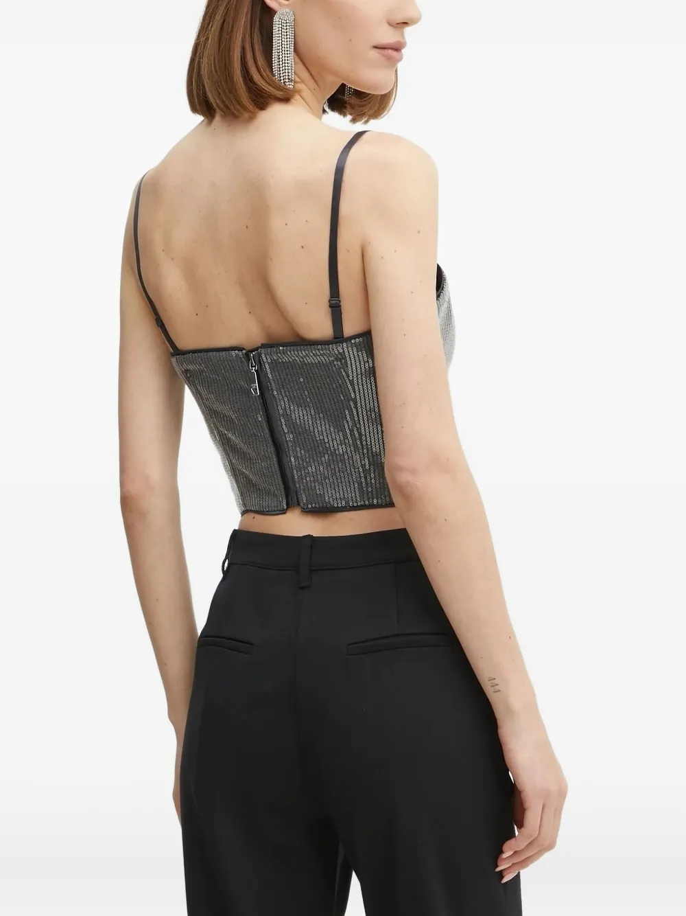 Guess Usa Sequin-embellished Corset Top In Gray