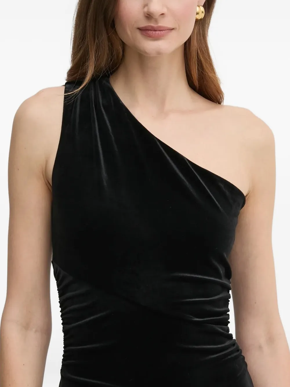 Guess Usa One-shoulder Velvet Jumpsuit In Black