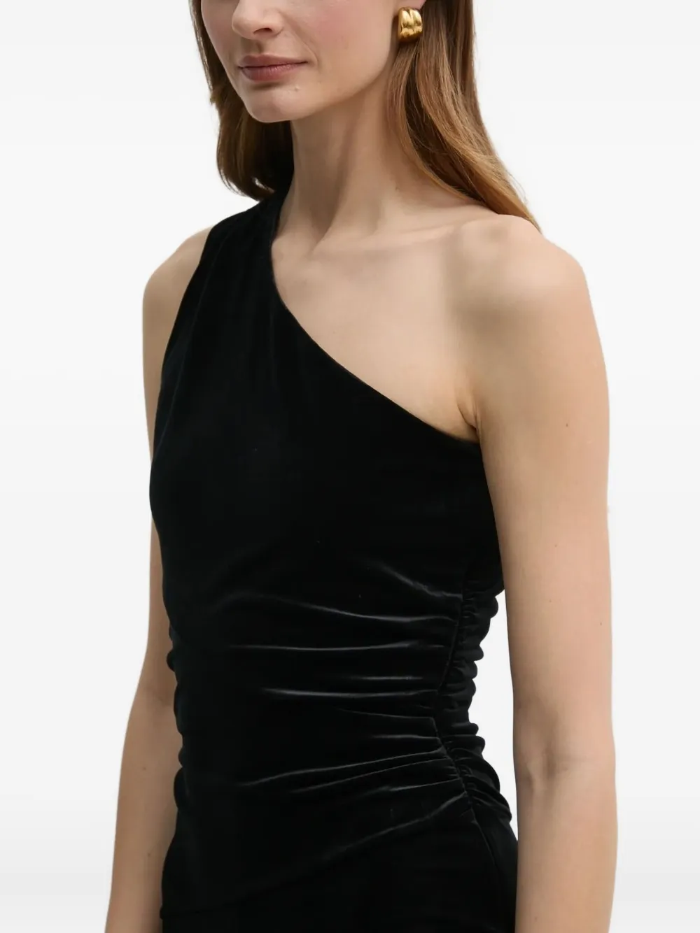 Guess Usa One-shoulder Velvet Jumpsuit In Black