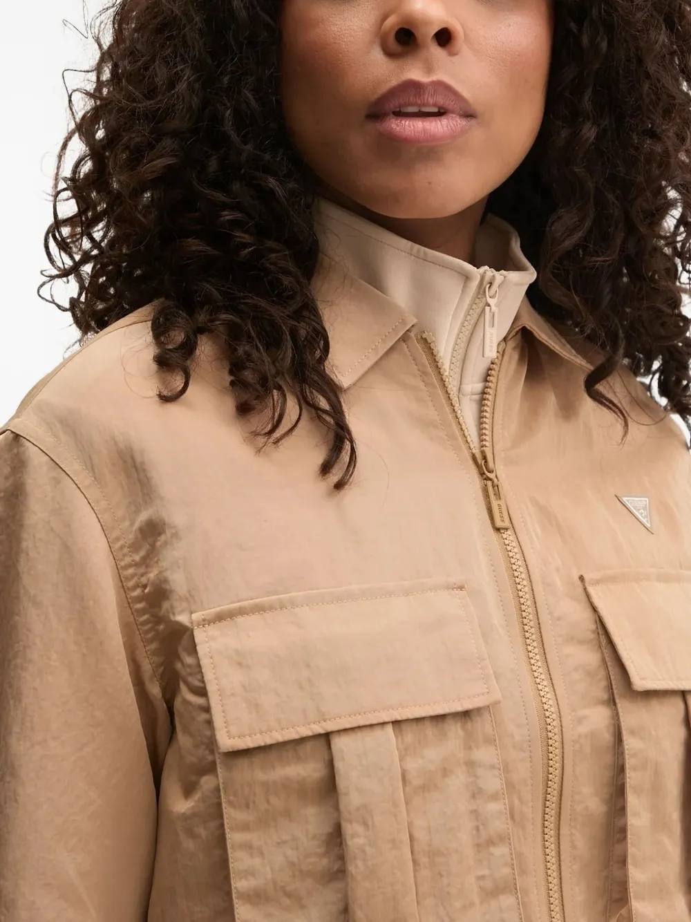 Guess Usa Zip-up Bomber Jacket In Brown