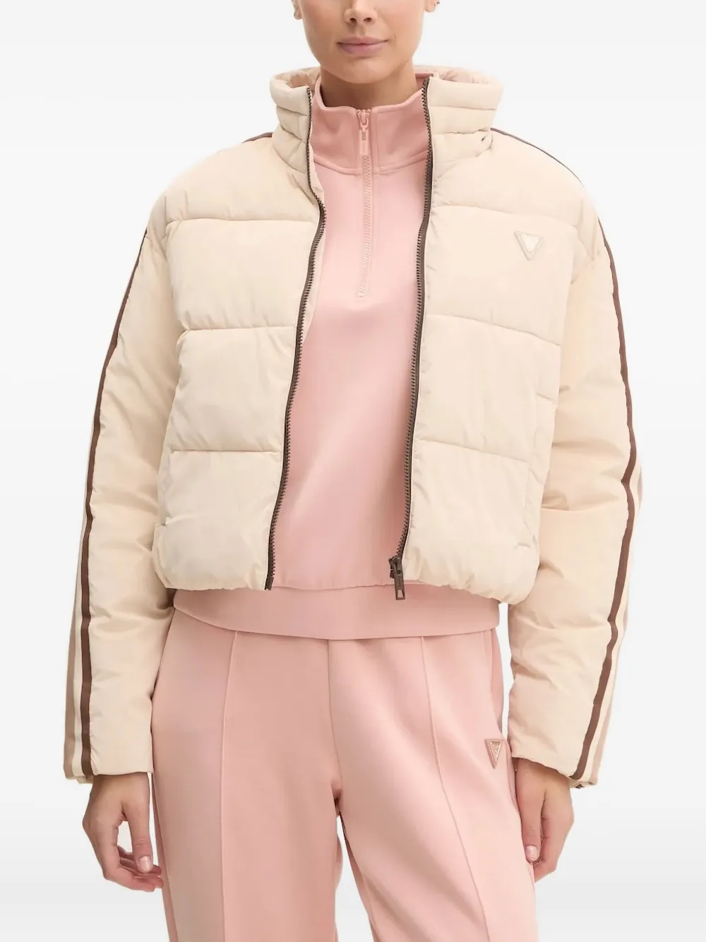 GUESS USA Gewatteerd bomberjack met streepdetail Beige