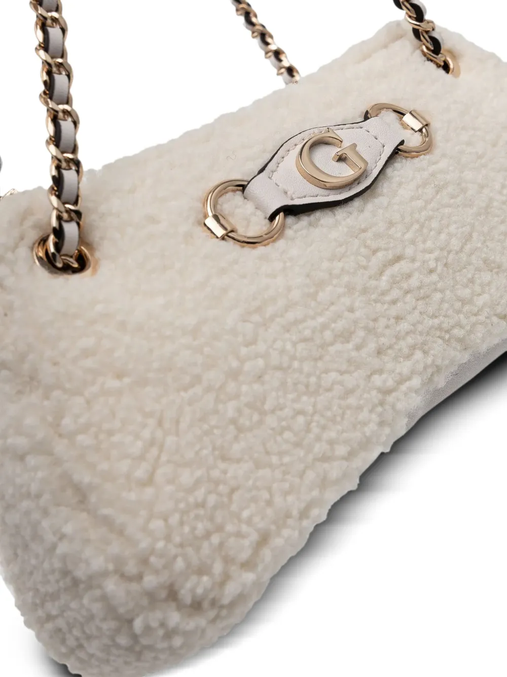 Shop Guess Usa Faux-fur Shoulder Bag In Neutrals