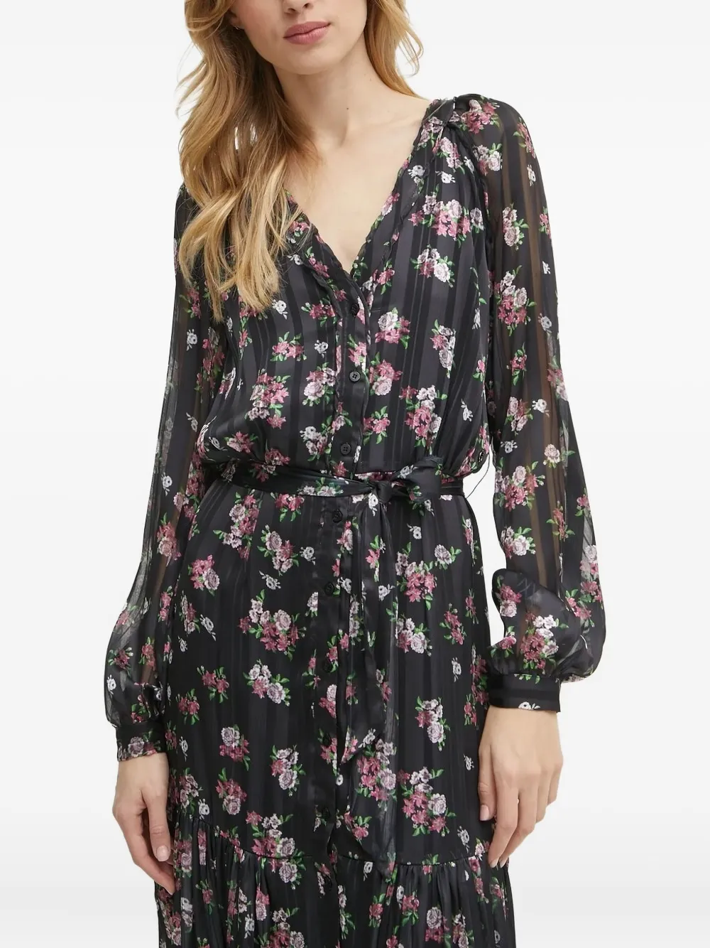 GUESS USA floral-print belted maxi dress - Zwart