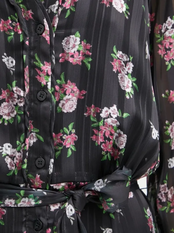 GUESS USA Vestido Largo Con Estampado Floral y Cinturón Negro