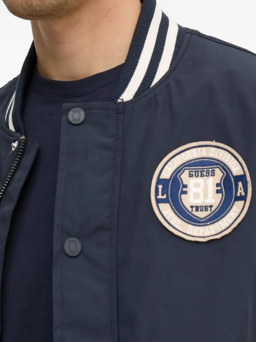 Guess Usa Twill Patch Bomber Jacket In Blue