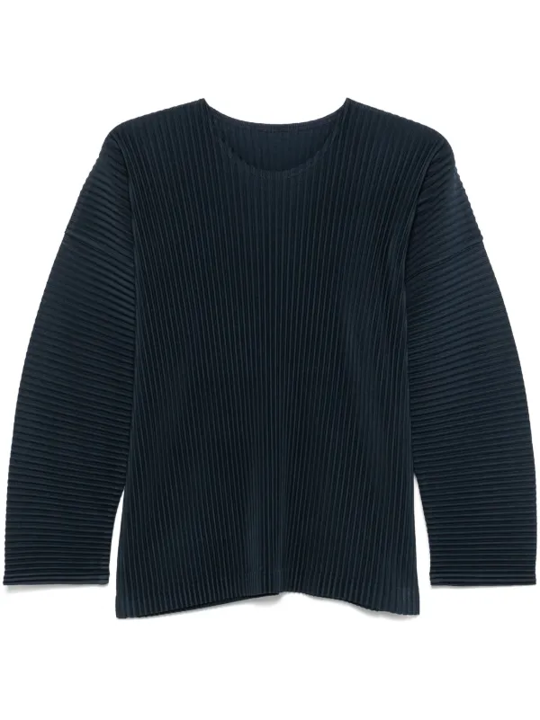Homme Plissé Issey Miyake Pleated long-sleeve Top | Blue | FARFETCH