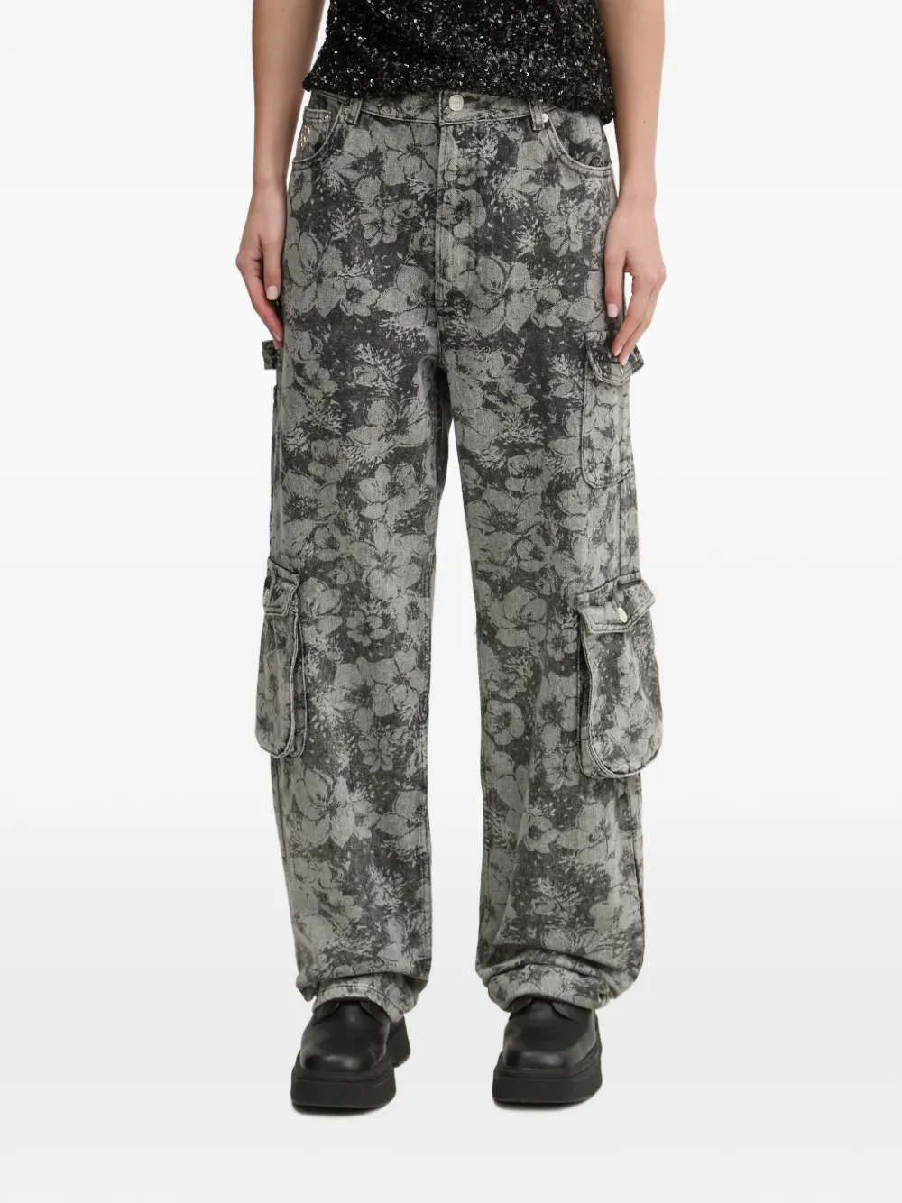 MOSCHINO JEANS floral-print cargo jeans - Grigio