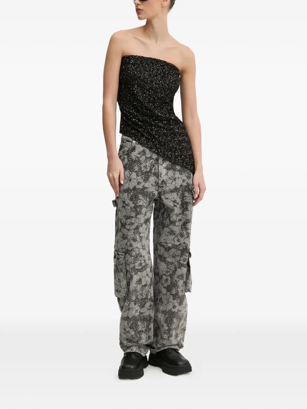 MOSCHINO JEANS floral-print cargo jeans - Grijs