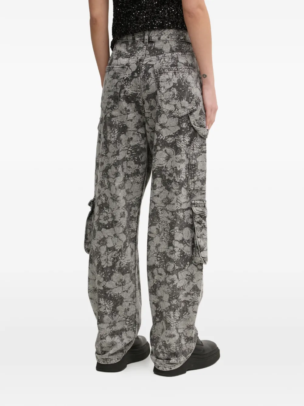  Moschino Jeans Floral-print Cargo Jeans - Grey 
