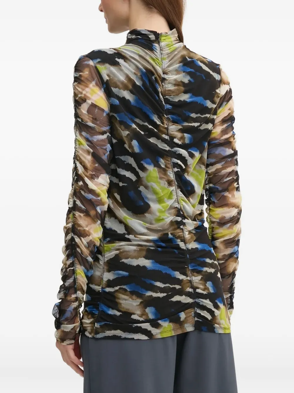 DKNY abstract-print ruched top - Zwart