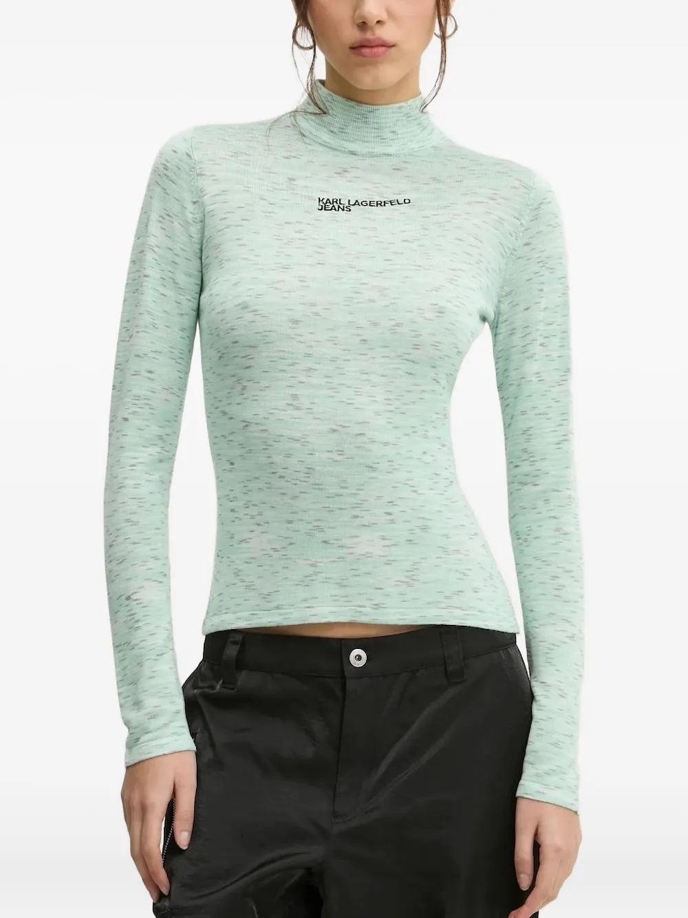 Karl Lagerfeld Jeans Top met geborduurd logo en hoge hals Groen