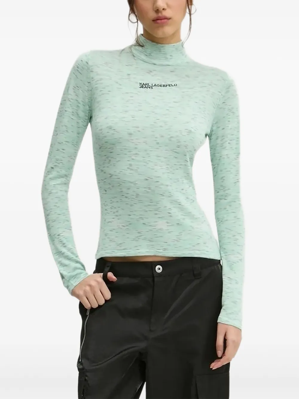 Karl Lagerfeld Jeans Top met geborduurd logo en hoge hals Groen