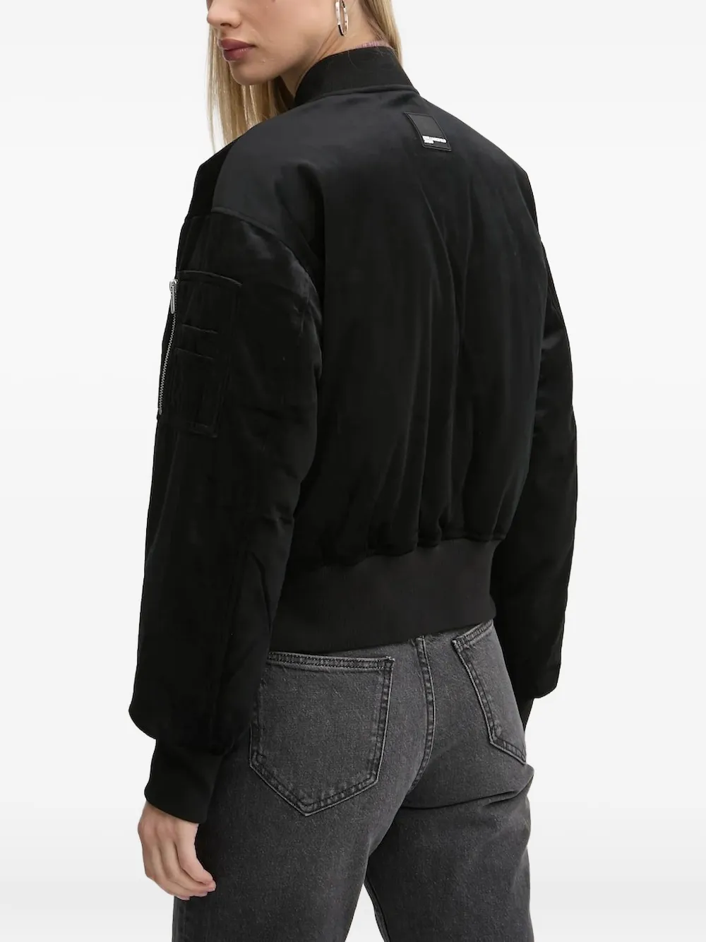 Karl Lagerfeld Jeans Zip-up Velvet Bomber Jacket In Black