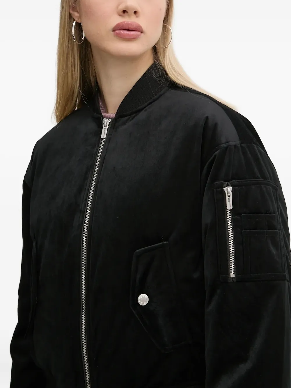 Karl Lagerfeld Jeans Zip-up Velvet Bomber Jacket In Black