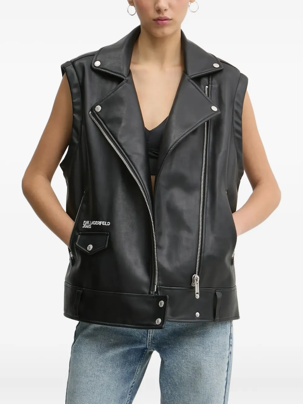 Karl Lagerfeld Jeans Mouwloos jack met rits Zwart