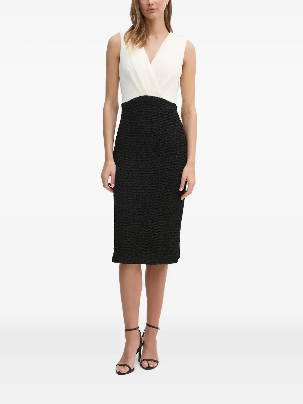 DKNY V-neck textured midi dress Wit