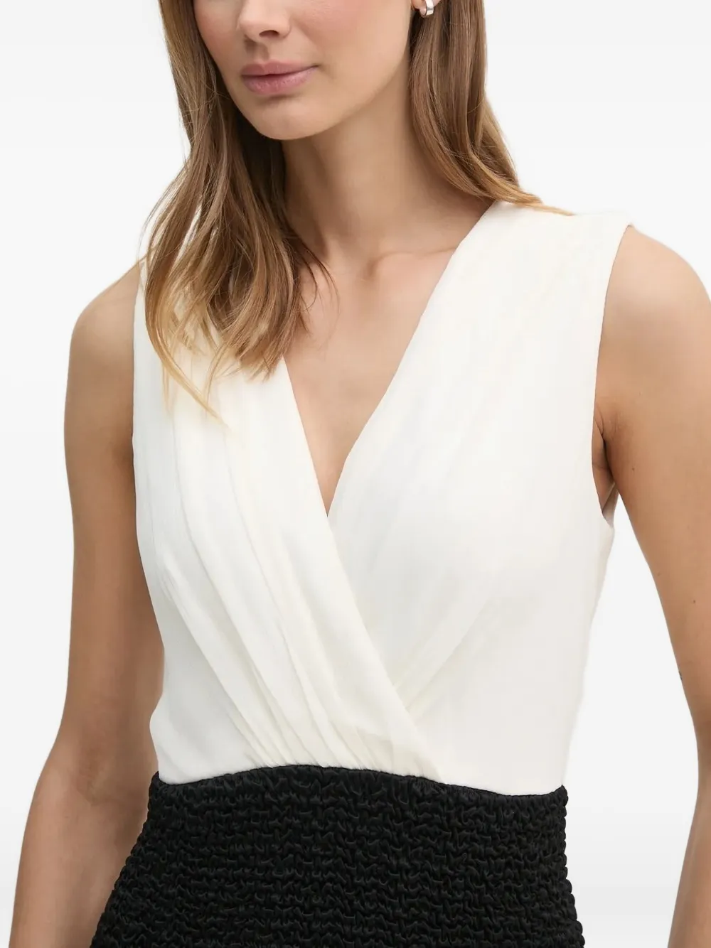 DKNY V-neck textured midi dress Wit