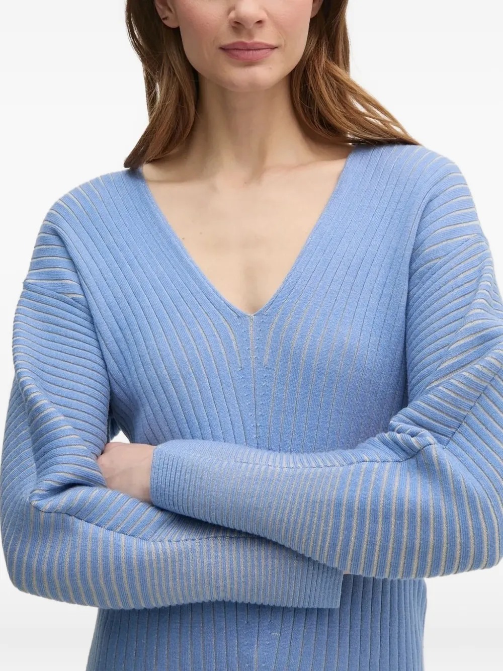 DKNY Geribbelde trui met V-hals Blauw