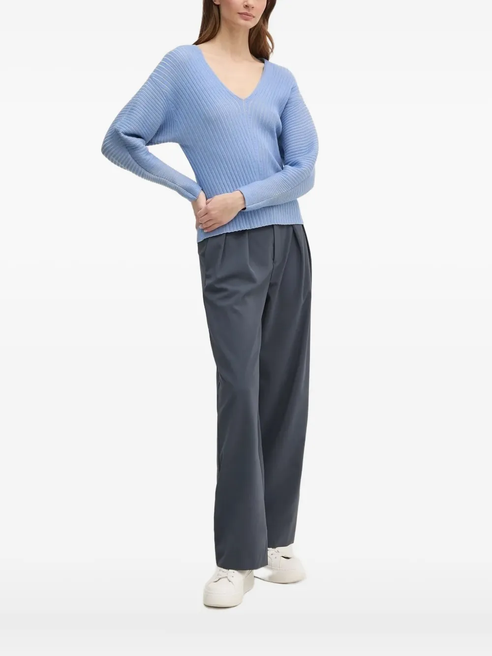DKNY Geribbelde trui met V-hals Blauw